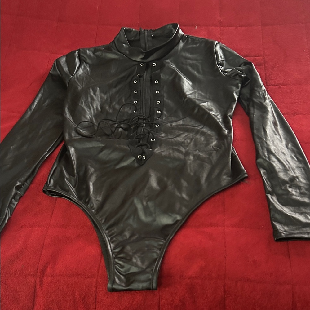 Black Faux Leather Bodysuit